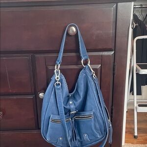 Blue Leather Shoulder Bag